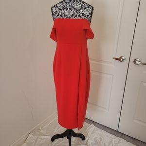 Shoulder off red dress